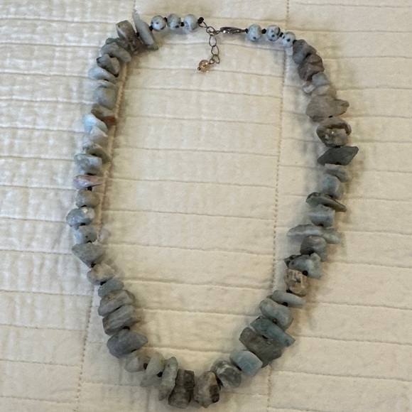 Raw Aquamarine Nugget Necklace Natural Rough Stone Crystal Chunky Statement - Picture 1 of 5